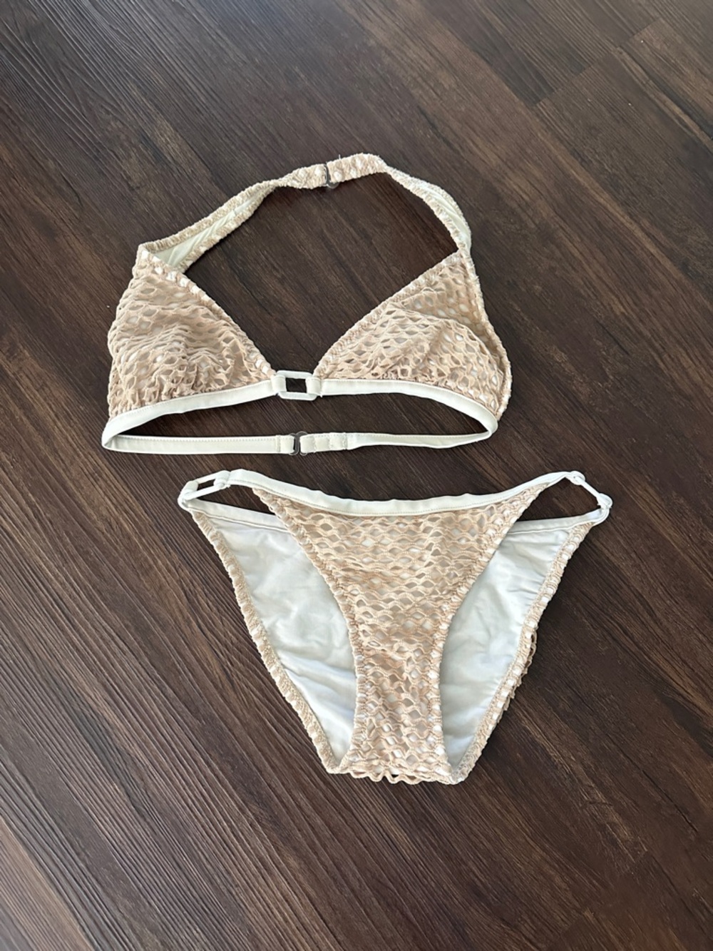 Textured Cream Triangle Bikini Set - Women Swim Bikini
